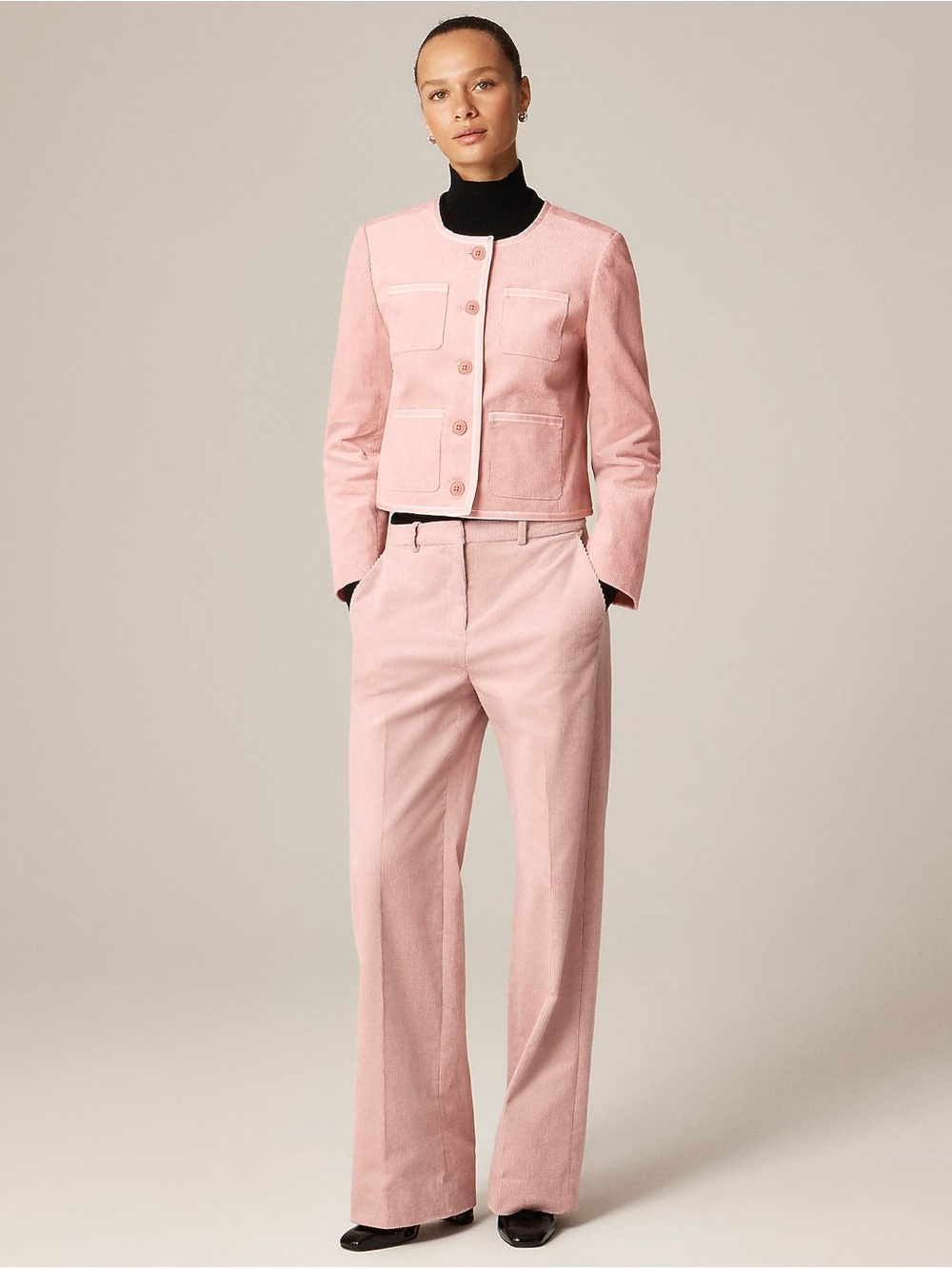 J.Crew Wide-Leg Trouser Stretch Corduroy Pants in Mineral Pink - Picture 2 of 3